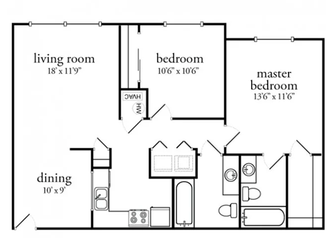 2 bed 2 bath premium Floor Plan at Meadow View Apartments and Townhomes, Springboro